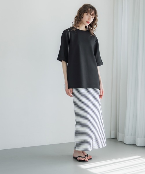 coca(coca)(コカ)の「【WEB限定セール】ハリ感ダンボールテールカットトップス(Tシャツ/カットソー・レディース・アイボリー/ブラック・S/M/L)」の11枚目の写真