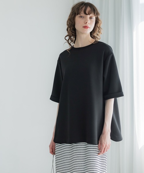 coca(coca)(コカ)の「【WEB限定セール】ハリ感ダンボールテールカットトップス(Tシャツ/カットソー・レディース・アイボリー/ブラック・S/M/L)」の13枚目の写真