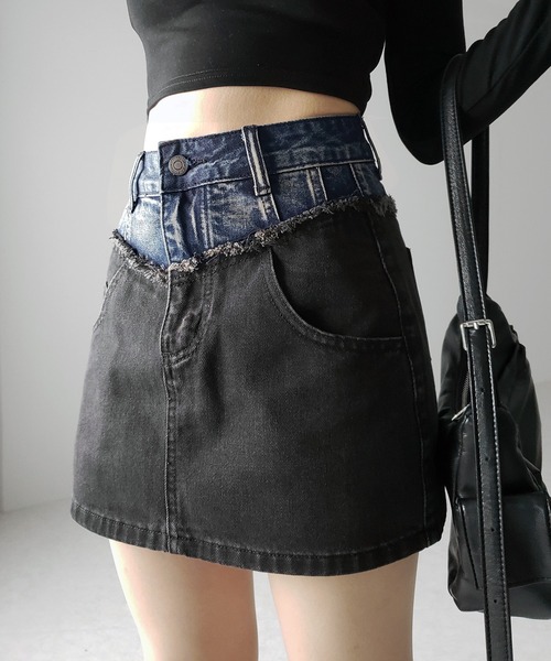 me+em select(ミームセレクト)の「※※【 3size / 2color 】ダメージドッキングヴィンテージデニムミニスカート /damage docking vintage denim mini skirt(デニムスカート・レディース・ブラック/ブルー・SMALL/MEDIUM/LARGE)」の21枚目の写真