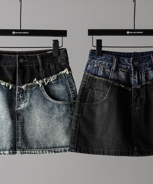 me+em select(ミームセレクト)の「※※【 3size / 2color 】ダメージドッキングヴィンテージデニムミニスカート /damage docking vintage denim mini skirt(デニムスカート・レディース・ブラック/ブルー・SMALL/MEDIUM/LARGE)」の5枚目の写真