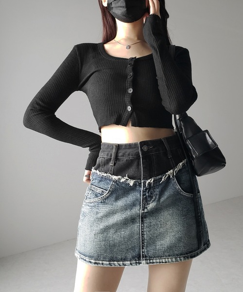 me+em select(ミームセレクト)の「※※【 3size / 2color 】ダメージドッキングヴィンテージデニムミニスカート /damage docking vintage denim mini skirt(デニムスカート・レディース・ブラック/ブルー・SMALL/MEDIUM/LARGE)」の14枚目の写真