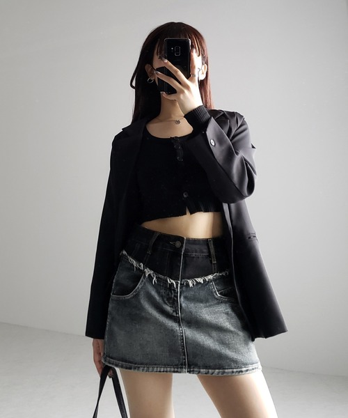 me+em select(ミームセレクト)の「※※【 3size / 2color 】ダメージドッキングヴィンテージデニムミニスカート /damage docking vintage denim mini skirt(デニムスカート・レディース・ブラック/ブルー・SMALL/MEDIUM/LARGE)」の17枚目の写真