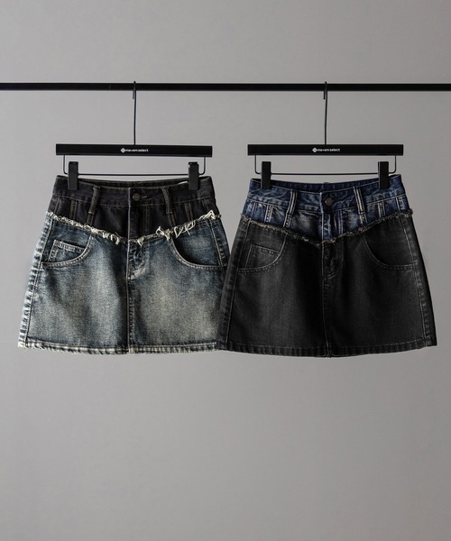 3size ／ 2color 】ダメージドッキングヴィンテージデニムミニ