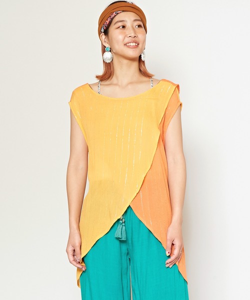 チャイハネ（チャイハネ）の「【チャイハネ】ラタタンタンクトップ（タンクトップ・レディース・ブルー/ピンク/ホワイト/オレンジ・FREE）」の2枚目の写真