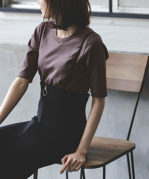 Noble（ノーブル）の「《追加2》スビンコットン5分袖Tシャツ（Tシャツ/カットソー・レディース・ホワイト/ライトグリーン/ブラック/チョコ/ピンク系その他・FREE）」の3枚目の写真