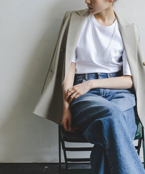 Noble（ノーブル）の「《追加2》スビンコットン5分袖Tシャツ（Tシャツ/カットソー・レディース・ホワイト/ライトグリーン/ブラック/チョコ/ピンク系その他・FREE）」の6枚目の写真