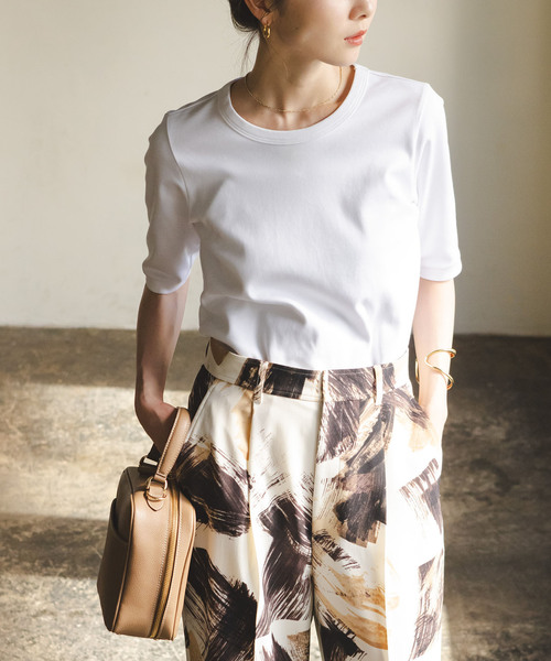 Noble（ノーブル）の「《追加2》スビンコットン5分袖Tシャツ（Tシャツ/カットソー・レディース・ホワイト/ライトグリーン/ブラック/チョコ/ピンク系その他・FREE）」の12枚目の写真