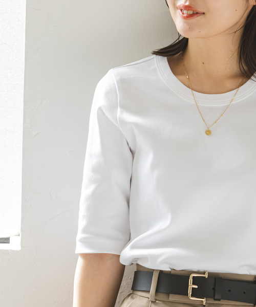 Noble（ノーブル）の「《追加2》スビンコットン5分袖Tシャツ（Tシャツ/カットソー・レディース・ホワイト/ライトグリーン/ブラック/チョコ/ピンク系その他・FREE）」の16枚目の写真