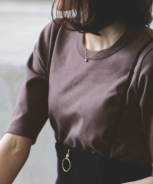 Noble（ノーブル）の「《追加2》スビンコットン5分袖Tシャツ（Tシャツ/カットソー・レディース・ホワイト/ライトグリーン/ブラック/チョコ/ピンク系その他・FREE）」の21枚目の写真