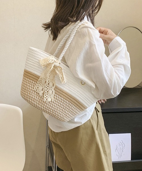 セール】かごバッグ 草編みバッグ ハンドバッグ夏（かごバッグ