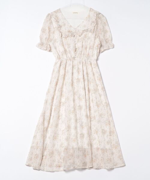aimoha(アイモハ)の「レトロ風小花柄ワンピース(ワンピース・レディース・ベージュ/パープル・SMALL/MEDIUM/LARGE)」の6枚目の写真