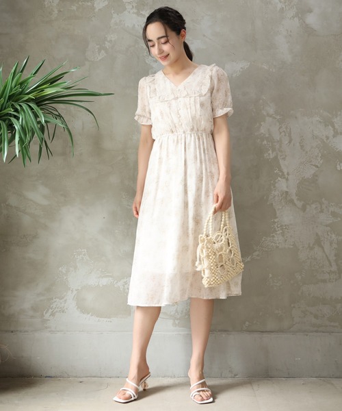 aimoha(アイモハ)の「レトロ風小花柄ワンピース(ワンピース・レディース・ベージュ/パープル・SMALL/MEDIUM/LARGE)」の10枚目の写真