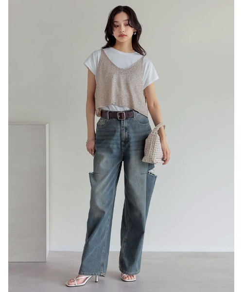 Re:EDIT（リエディ）の「[販売枚数8千枚突破！]スパンコールニットキャミソールビスチェ（キャミソール・レディース・ベージュ/ホワイト/ブラック/グレー/ブラック×シルバー・MEDIUM/LARGE）」の22枚目の写真