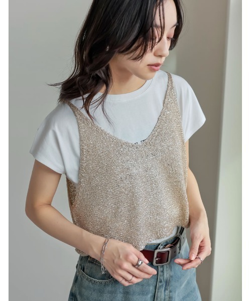 セール】[販売枚数8千枚突破！]スパンコールニットキャミソール