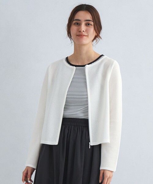 green label relaxing（グリーンレーベルリラクシング）の「メッシュ ジップ カーディガン（カーディガン/ボレロ・レディース・ホワイト/ライム/ネイビー・FREE）」の2枚目の写真