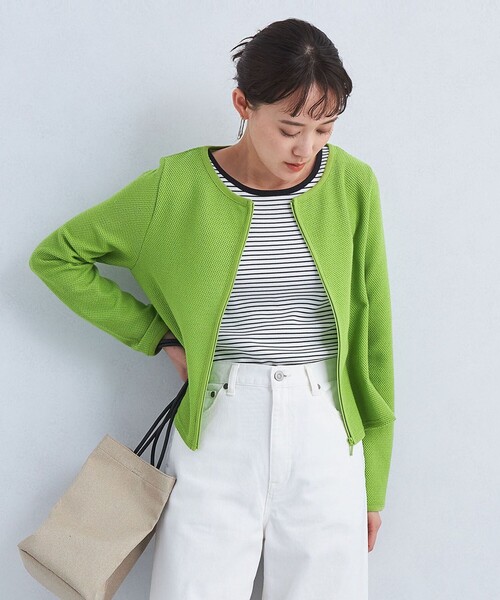 green label relaxing（グリーンレーベルリラクシング）の「メッシュ ジップ カーディガン（カーディガン/ボレロ・レディース・ホワイト/ライム/ネイビー・FREE）」の3枚目の写真