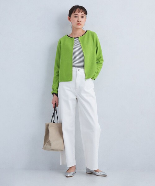 green label relaxing（グリーンレーベルリラクシング）の「メッシュ ジップ カーディガン（カーディガン/ボレロ・レディース・ホワイト/ライム/ネイビー・FREE）」の6枚目の写真