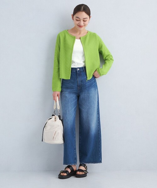 green label relaxing（グリーンレーベルリラクシング）の「メッシュ ジップ カーディガン（カーディガン/ボレロ・レディース・ホワイト/ライム/ネイビー・FREE）」の8枚目の写真