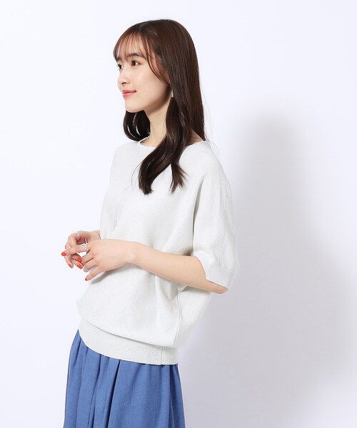 DRESKIP（ドレスキップ）の「◆【きらっと華やぐ】ラメが大人上品 ドルマンボートネック5分袖ニット（ニット/セーター・レディース・ライトブルー/シルバー/ゴールド/イエロー・02/03/04）」の16枚目の写真