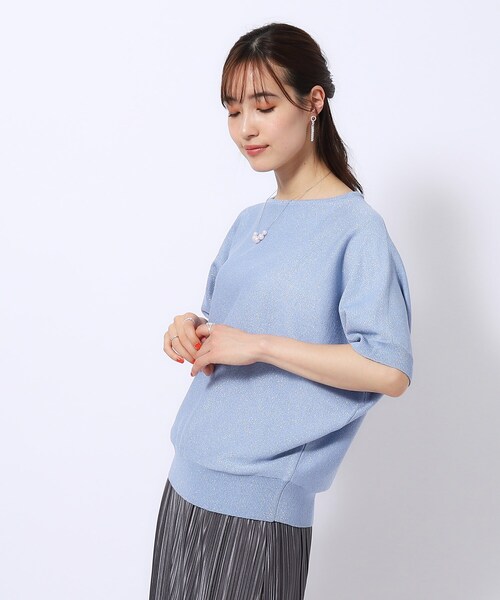 DRESKIP（ドレスキップ）の「◆【きらっと華やぐ】ラメが大人上品 ドルマンボートネック5分袖ニット（ニット/セーター・レディース・ライトブルー/シルバー/ゴールド/イエロー・02/03/04）」の6枚目の写真