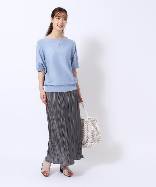 DRESKIP（ドレスキップ）の「◆【きらっと華やぐ】ラメが大人上品 ドルマンボートネック5分袖ニット（ニット/セーター・レディース・ライトブルー/シルバー/ゴールド/イエロー・02/03/04）」の7枚目の写真