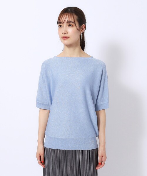DRESKIP（ドレスキップ）の「◆【きらっと華やぐ】ラメが大人上品 ドルマンボートネック5分袖ニット（ニット/セーター・レディース・ライトブルー/シルバー/ゴールド/イエロー・02/03/04）」の9枚目の写真