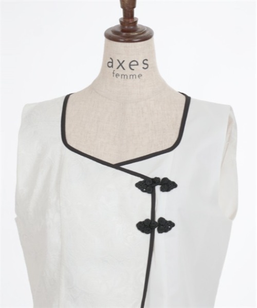 axes femme（アクシーズファム）の「チャイナ風ジャカード切替ベスト（ベスト・レディース・ネイビー/ホワイト/ブラック・FREE）」の9枚目の写真