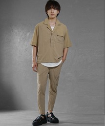 MinoriTY（マイノリティ）の「【MinoriTY】楊柳5分袖ポロシャツ+アンクルパンツセットアップ メンズ 開襟ポロシャツ テーパードパンツ 夏服（セットアップ）」