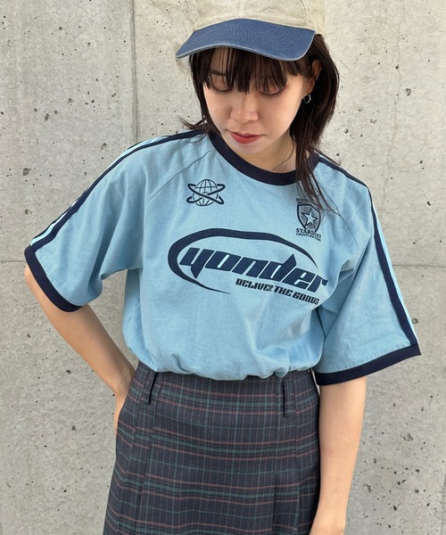 kutir(クティール)の「ラインリンガーゲームTシャツ(Tシャツ/カットソー・レディース・ブルー/ホワイト/ネイビー・FREE)」の3枚目の写真