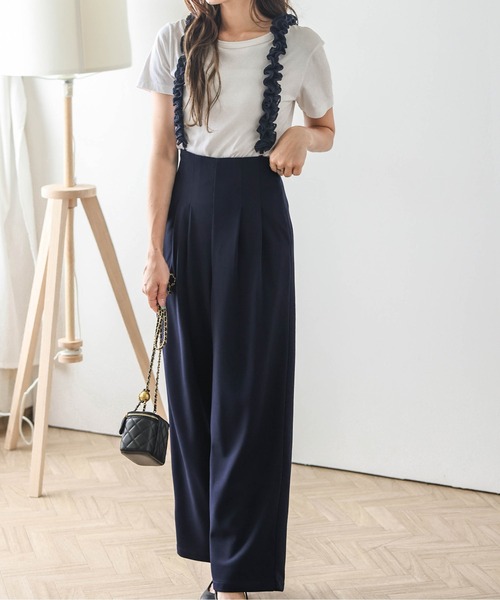 AMELY(エミリー)の「シフォンフリルストラップ タックパンツ(その他パンツ・レディース・グレイッシュベージュ/ブラック/ベージュ/ネイビー・M/L)」の12枚目の写真