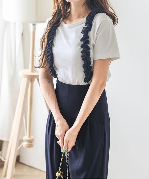 AMELY(エミリー)の「シフォンフリルストラップ タックパンツ(その他パンツ・レディース・グレイッシュベージュ/ブラック/ベージュ/ネイビー・M/L)」の13枚目の写真