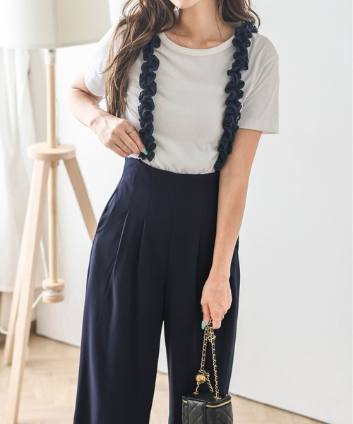AMELY(エミリー)の「シフォンフリルストラップ タックパンツ(その他パンツ・レディース・グレイッシュベージュ/ブラック/ベージュ/ネイビー・M/L)」の14枚目の写真