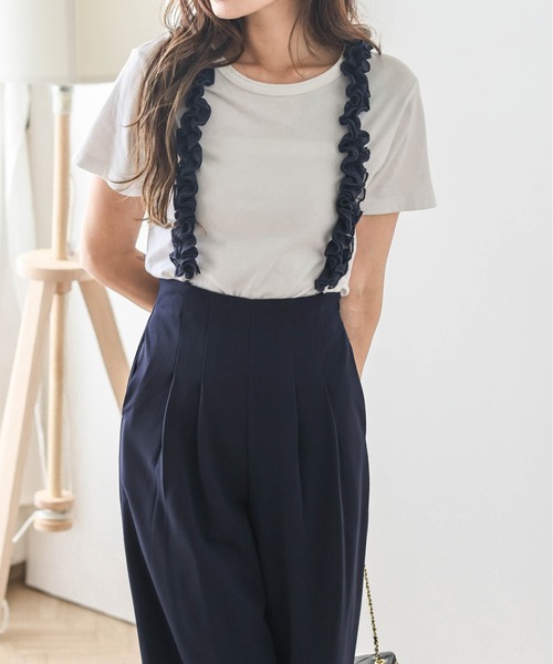 AMELY(エミリー)の「シフォンフリルストラップ タックパンツ(その他パンツ・レディース・グレイッシュベージュ/ブラック/ベージュ/ネイビー・M/L)」の15枚目の写真