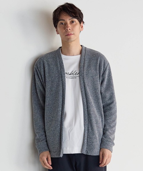 UNION STATION（ユニオンステーション）の「メランジブークレボタンレスカーディガン（カーディガン/ボレロ・メンズ・ベージュ/ホワイト×ブラック/ブラック・L/M/LL）」の2枚目の写真