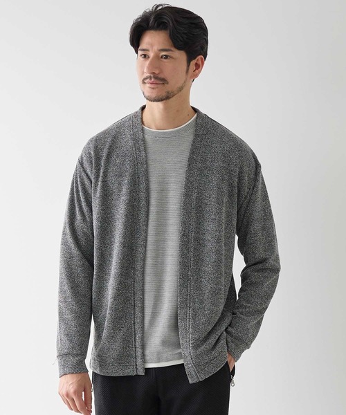 UNION STATION（ユニオンステーション）の「メランジブークレボタンレスカーディガン（カーディガン/ボレロ・メンズ・ベージュ/ホワイト×ブラック/ブラック・L/M/LL）」の3枚目の写真