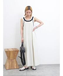 Samansa Mos2 blue | ◎リネン混アメリカンスリーブワンピース(ワンピース)