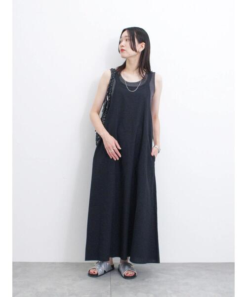 Samansa Mos2 blue（サマンサモスモスブルー）の「◎リネン混アメリカンスリーブワンピース（ワンピース・レディース・イエロー/ブラック/キナリ・F）」の7枚目の写真