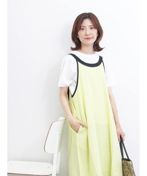 Samansa Mos2 blue（サマンサモスモスブルー）の「◎リネン混アメリカンスリーブワンピース（ワンピース・レディース・イエロー/ブラック/キナリ・F）」の9枚目の写真