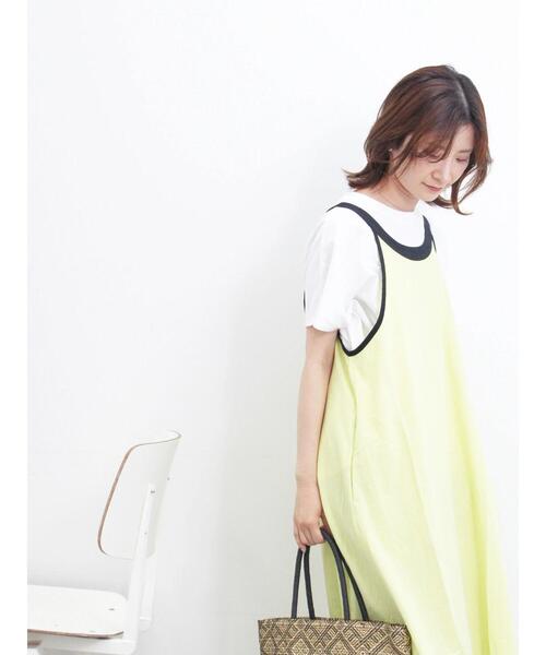 Samansa Mos2 blue（サマンサモスモスブルー）の「◎リネン混アメリカンスリーブワンピース（ワンピース・レディース・イエロー/ブラック/キナリ・F）」の10枚目の写真