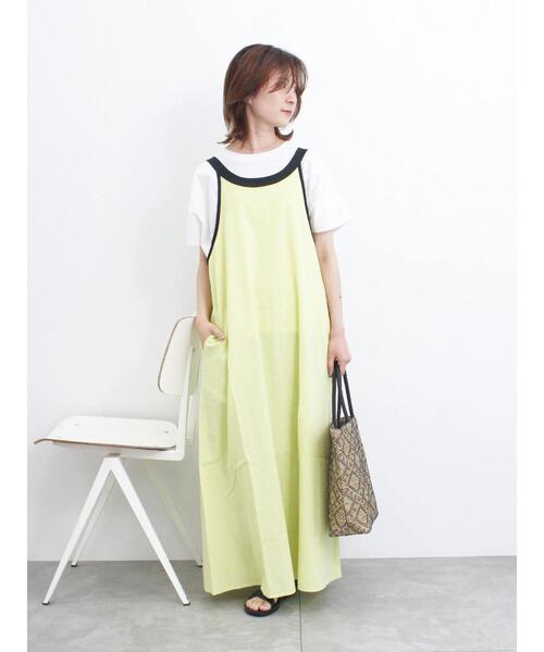 Samansa Mos2 blue（サマンサモスモスブルー）の「◎リネン混アメリカンスリーブワンピース（ワンピース・レディース・イエロー/ブラック/キナリ・F）」の12枚目の写真