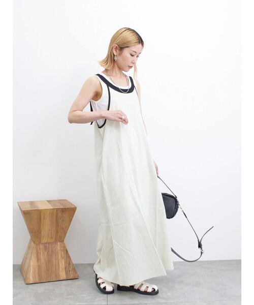 Samansa Mos2 blue（サマンサモスモスブルー）の「◎リネン混アメリカンスリーブワンピース（ワンピース・レディース・イエロー/ブラック/キナリ・F）」の17枚目の写真