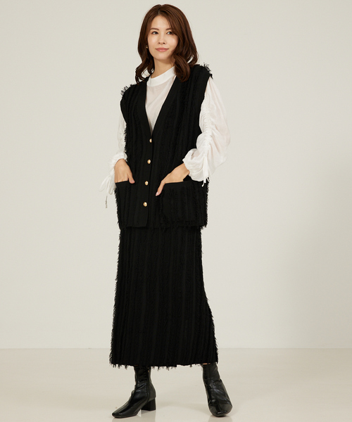abahouse mavie(アバハウスマヴィ)の「【セットアップ対応】フリンジニットジレ/ベスト/冬服(ベスト・レディース・ブラック/ブルー・フリー)」の17枚目の写真