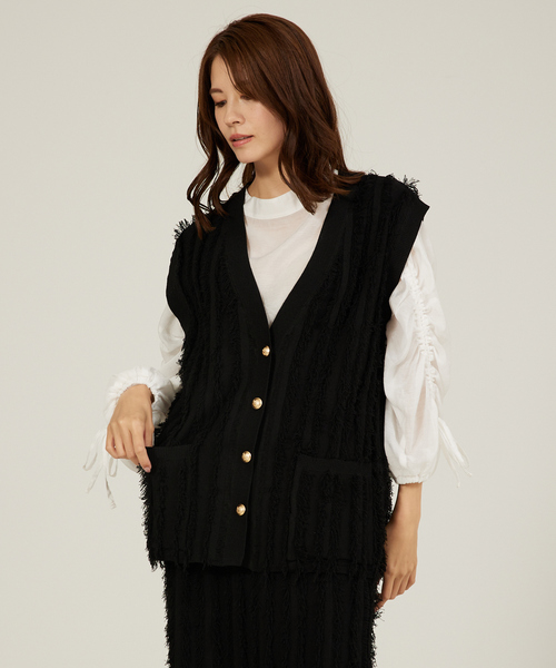 abahouse mavie(アバハウスマヴィ)の「【セットアップ対応】フリンジニットジレ/ベスト/冬服(ベスト・レディース・ブラック/ブルー・フリー)」の15枚目の写真