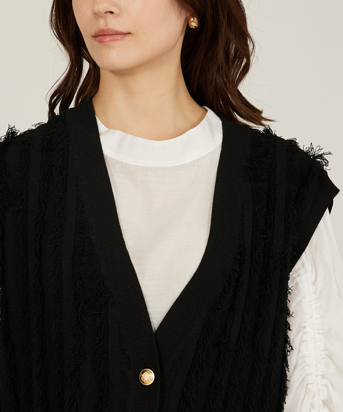 abahouse mavie(アバハウスマヴィ)の「【セットアップ対応】フリンジニットジレ/ベスト/冬服(ベスト・レディース・ブラック/ブルー・フリー)」の7枚目の写真