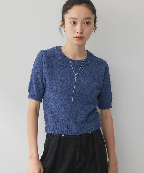 earth music&ecology（アースミュージックアンドエコロジー）の「ツイストブークレ半袖プルオーバー（Tシャツ/カットソー・レディース・ライトイエロー/ホワイト系その他2/チャコールグレー/グリーン・FREE）」の3枚目の写真