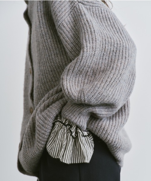 Libra Cue（リブラ キュー）の「ミックスニットオーバーカーディガン（カーディガン/ボレロ・レディース・グリーン/レッド/ブラック/グレー・FREE）」の2枚目の写真