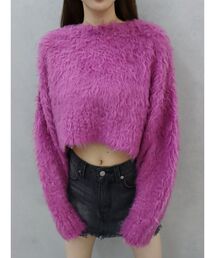 カラーシャギークロップドニットトップス