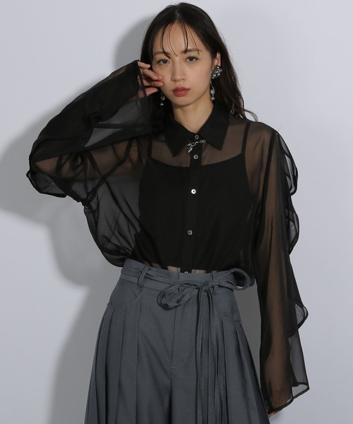 HARE（ハレ）の「ソデフリルシアーシャツ(HARE)（シャツ/ブラウス・レディース・ブラック/ボルドー/ブルー/パープル/グリーン・FREE）」の22枚目の写真