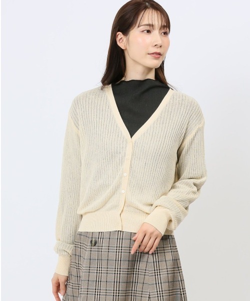 m.f.editorial（エムエフエディトリアル）の「【ストレッチ ハンドウォッシャブル 】m.f.エディトリアル レディース  ラメ シアー リブカーディガン（カーディガン/ボレロ・レディース・ブラック/グレー/ライトグリーン/ベージュ・MEDIUM/LARGE）」の3枚目の写真