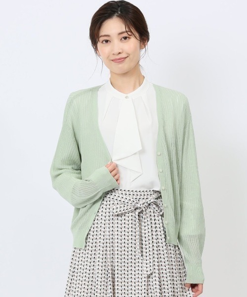 m.f.editorial（エムエフエディトリアル）の「【ストレッチ ハンドウォッシャブル 】m.f.エディトリアル レディース  ラメ シアー リブカーディガン（カーディガン/ボレロ・レディース・ブラック/グレー/ライトグリーン/ベージュ・MEDIUM/LARGE）」の4枚目の写真